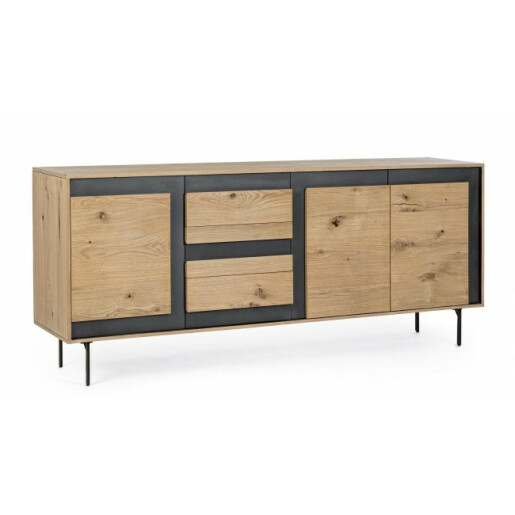 Comoda 3 usi 3 sertare mdf natur negru Stanwood 200x45x85 cm