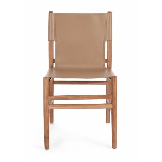 Set 2 scaune lemn maro piele naturala taupe Caroline 48x58x85 cm