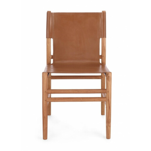Set 2 scaune lemn maro piele naturala cognac Caroline 48x58x85 cm