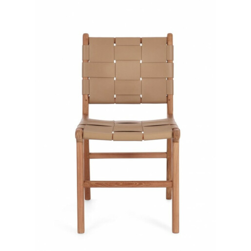 Set 2 scaune lemn maro piele naturala taupe Joanna 46x59x85 cm