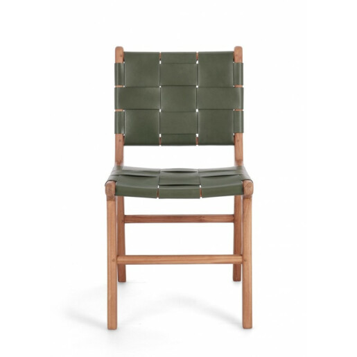 Set 2 scaune lemn maro piele naturala verde Joanna 46x59x85 cm