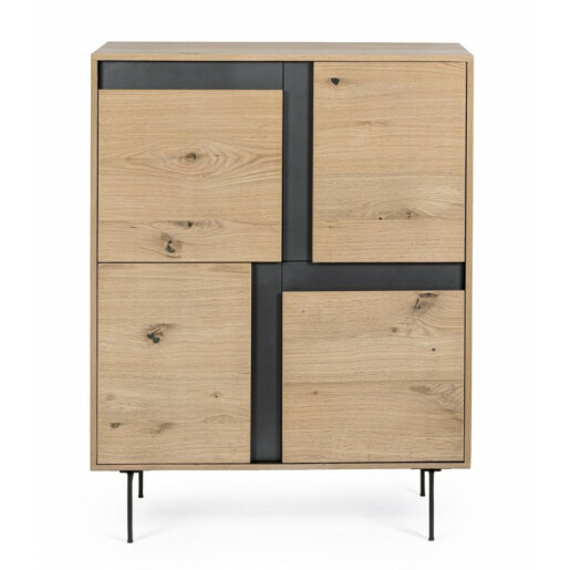 Comoda 4 usi mdf natur negru Stanwood 90x40x120 cm