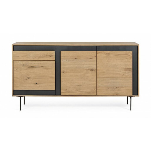 Comoda 3 usi 1 sertar mdf natur negru Stanwood 160x40x85 cm
