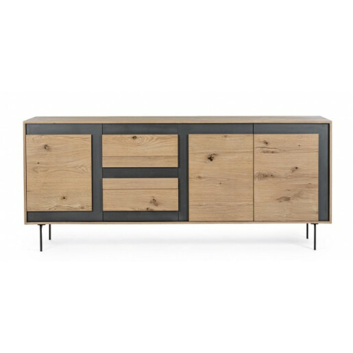 Comoda 3 usi 3 sertare mdf natur negru Stanwood 200x45x85 cm