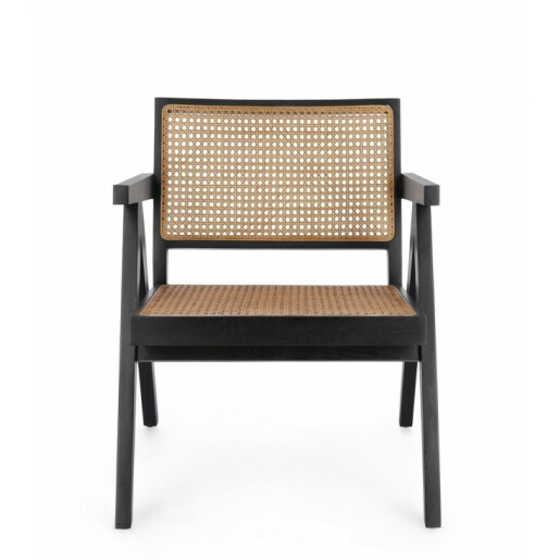 Fotoliu lemn negru rattan natur Galia 61x68.5x74 cm