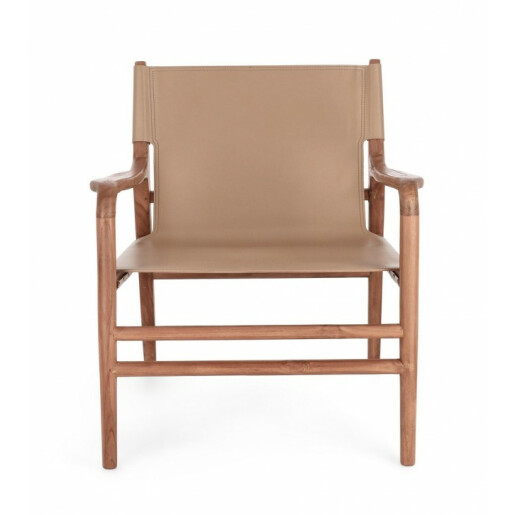 Fotoliu lemn maro piele naturala taupe Caroline 70x72x79 cm