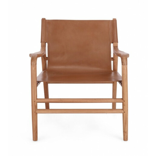 Fotoliu lemn piele naturala cognac Caroline 70x72x79 cm
