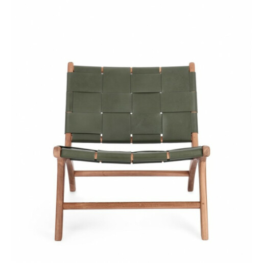 Fotoliu lemn maro piele verde Joanna 65x79x69 cm