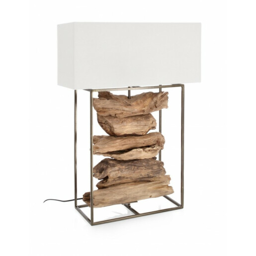 Veioza lemn metal maro bumbac alb Kubi 54x20x76 cm