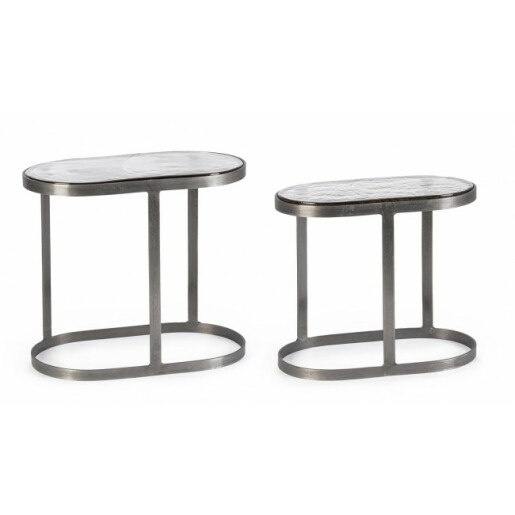 Set 2 masute otel argintiu sticla Zayla 45x25x40 cm, 50x34x50 cm