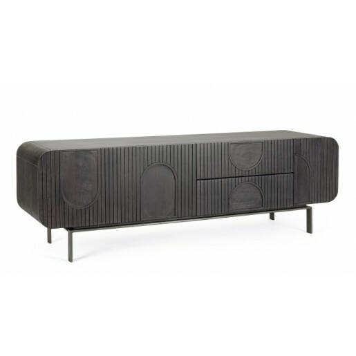 Comoda TV 3 usi 2 sertare lemn mango negru Orissa 172x44x55 cm