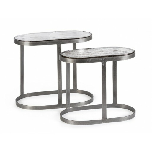 Set 2 masute otel argintiu sticla Zayla 45x25x40 cm, 50x34x50 cm