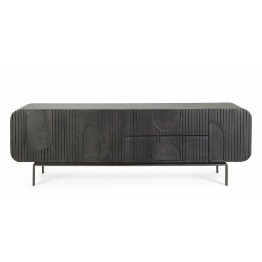 Comoda TV 3 usi 2 sertare lemn mango negru Orissa 172x44x55 cm