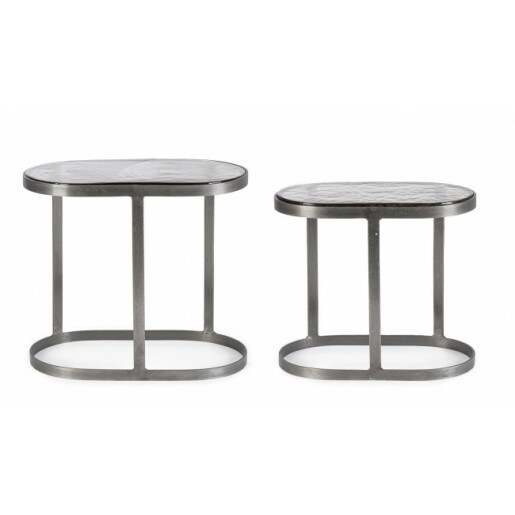 Set 2 masute otel argintiu sticla Zayla 45x25x40 cm, 50x34x50 cm