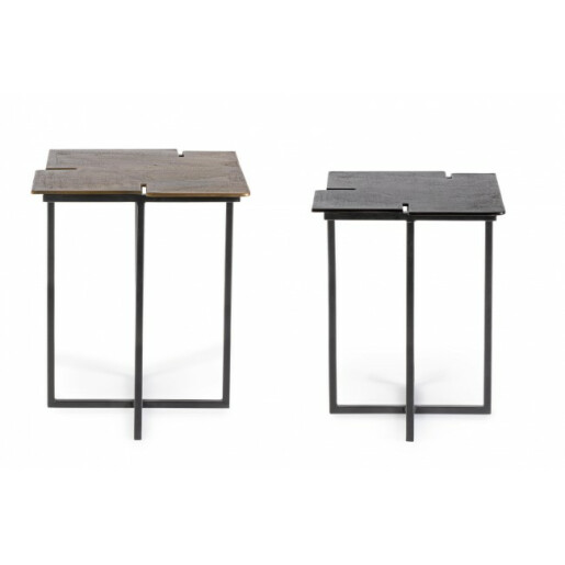 Set 2 masute aluminiu otel negru auriu Nahla 35x35x45 cm, 41x41x50 cm