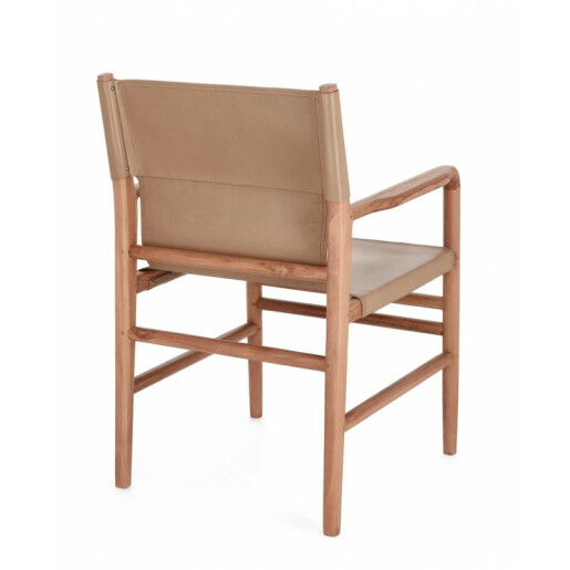 Scaun lemn maro piele naturala taupe Caroline 57x58x85 cm