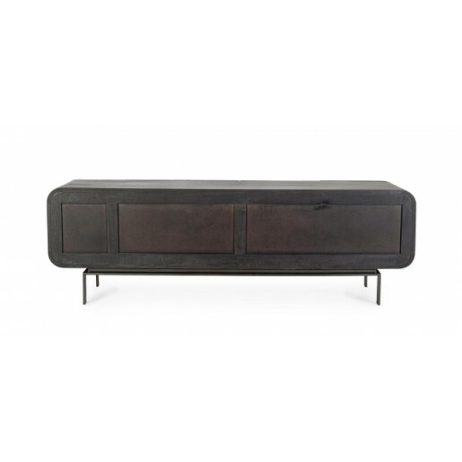 Comoda TV 3 usi 2 sertare lemn mango negru Orissa 172x44x55 cm
