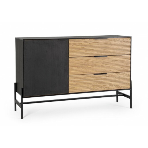 Comoda 1 usa 3 sertare lemn negru natur Allycia 124x40x81.5 cm