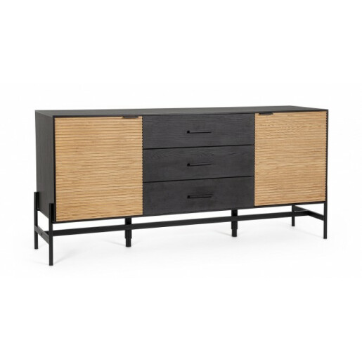 Comoda 2 usi 3 sertare lemn negru natur Allycia 164x40x75 cm