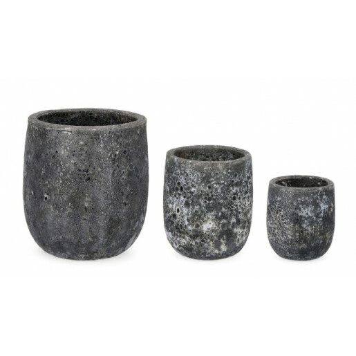Set 3 ghivece flori teracota gri antracit Duyen 36x41 cm, 26x30 cm, 20x23 cm