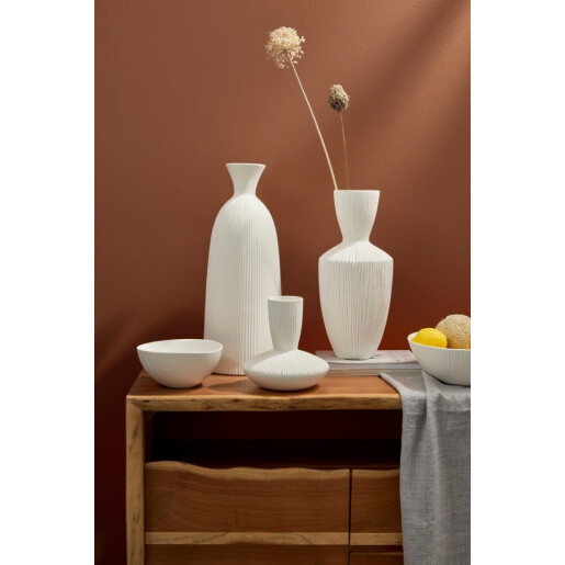 Vaza flori ceramica alba Striped 15.5x36 cm
