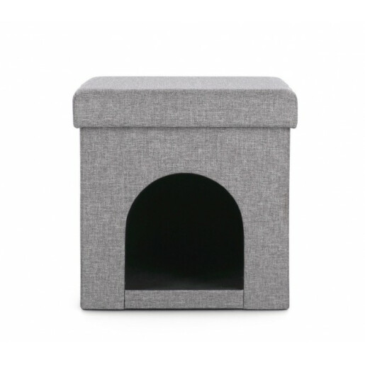Casuta animale mdf textil gri 38x38x38 cm
