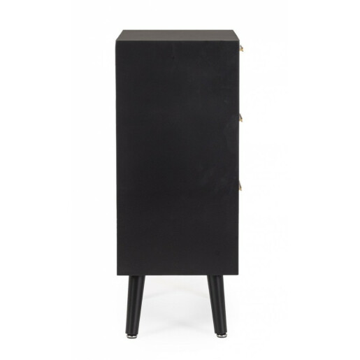 Comoda 3 sertare mdf negru ratan natur Josine 45x30x73 cm