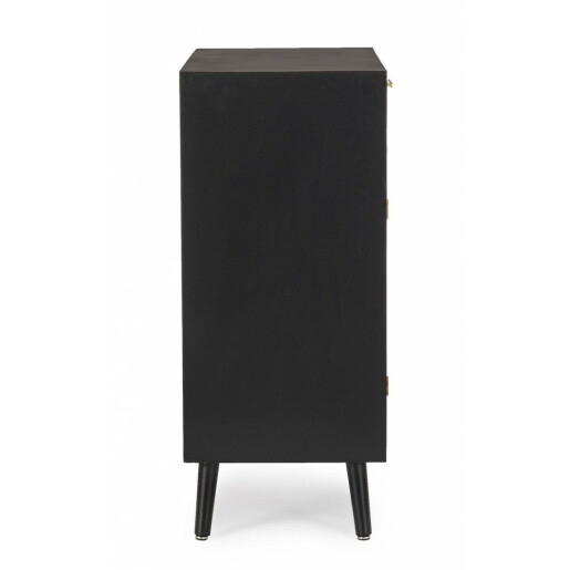 Comoda 2 usi 2 sertare mdf negru ratan natur Josine 80x40x92 cm