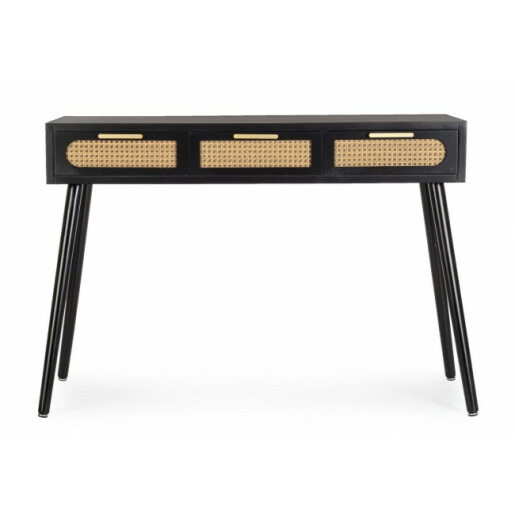 Consola 3 sertare mdf negru ratan natur Josine 110x40x78 cm