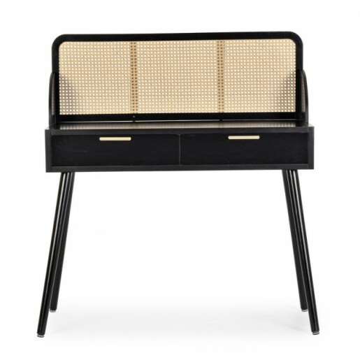 Consola 2 sertare mdf negru ratan natur Josine 100x40x78 cm