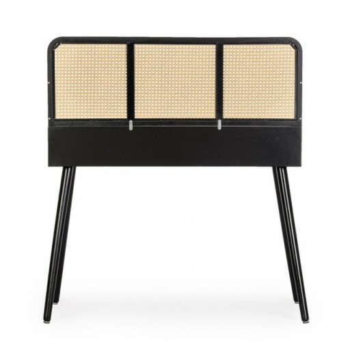 Consola 2 sertare mdf negru ratan natur Josine 100x40x78 cm
