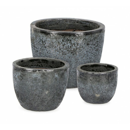 Set 3 ghivece flori teracota gri antracit Duyen 39x31 cm, 30x24 cm, 21x18 cm