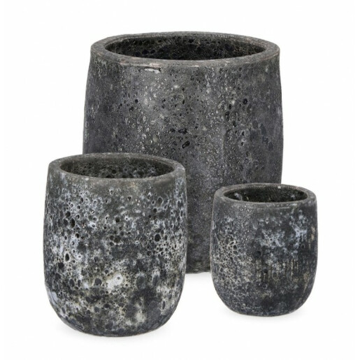 Set 3 ghivece flori teracota gri antracit Duyen 36x41 cm, 26x30 cm, 20x23 cm