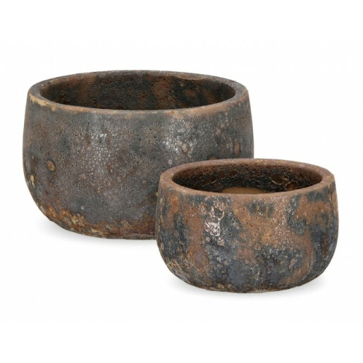 Set 2 ghivece flori teracota gri antracit maro Duyen 36x22 cm, 29x17 cm