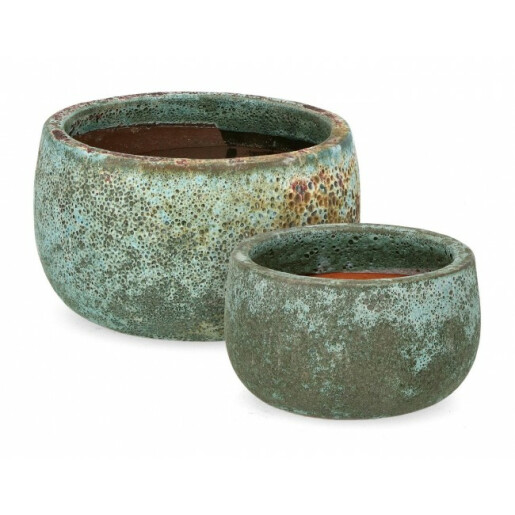 Set 2 ghivece flori teracota verde Duyen 36x22 cm, 29x17 cm
