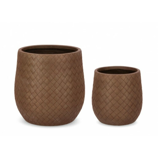 Set 2 ghivece flori fibra sticla maro 31.5x32 cm, 43.5x44 cm