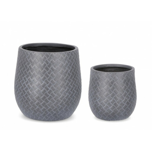 Set 2 ghivece flori fibra sticla gri antracit 31.5x32 cm, 43.5x44 cm