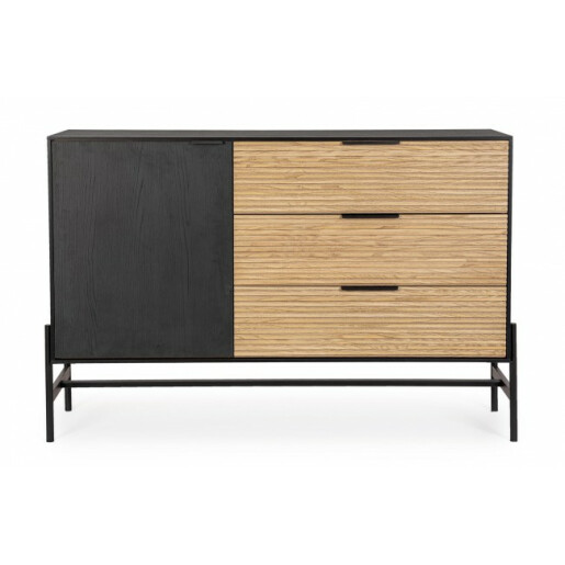 Comoda 1 usa 3 sertare lemn negru natur Allycia 124x40x81.5 cm