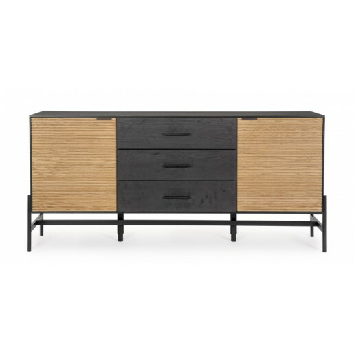 Comoda 2 usi 3 sertare lemn negru natur Allycia 164x40x75 cm