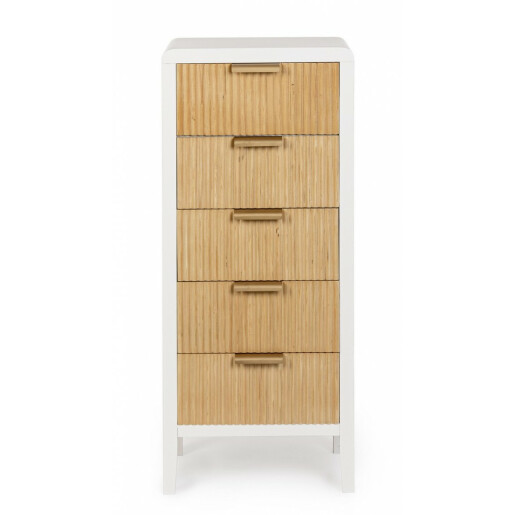 Comoda 5 sertare lemn alb natur Charley 40x30x92 cm