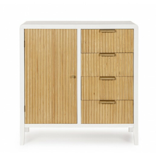 Comoda 4 sertare 1 usa lemn alb natur Charley 80x40x82 cm