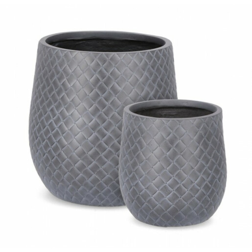 Set 2 ghivece flori fibra sticla gri antracit 31.5x32 cm, 43.5x44 cm