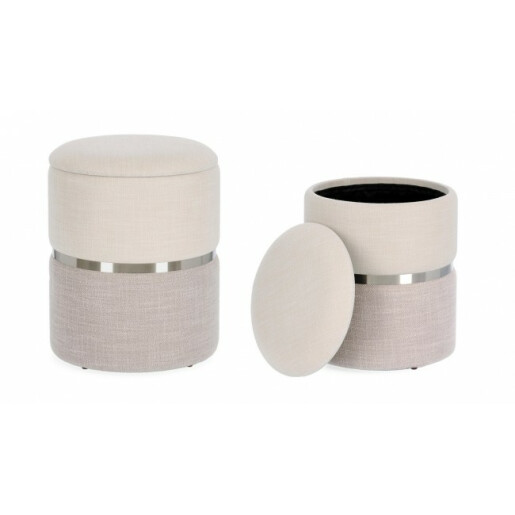 Set 2 tabureti textil alb gri Radinka 31.5x38 cm, 36x44 cm