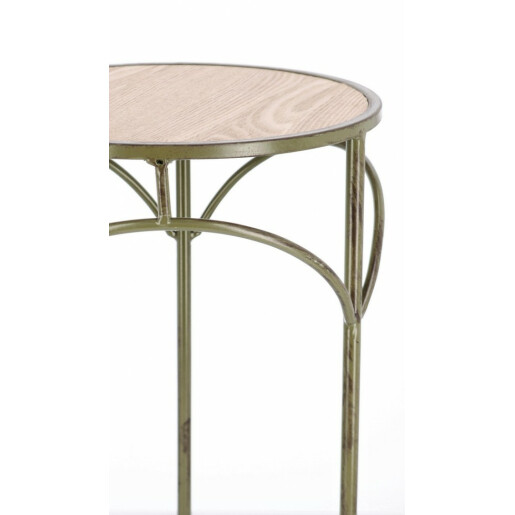 Set 3 suporturi flori otel verde mdf natur Guenda 30x70 cm, 25x60 cm, 20x50 cm