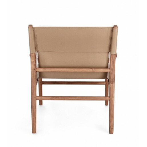 Fotoliu lemn maro piele naturala taupe Caroline 70x72x79 cm