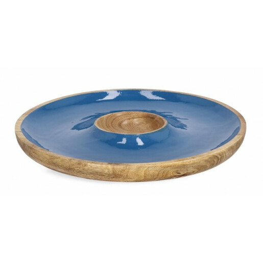 Platou email albastru lemn maro Knossos 39x4 cm