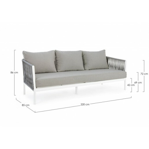 Canapea aluminiu alb textil gri Florencia 220x85x86 cm