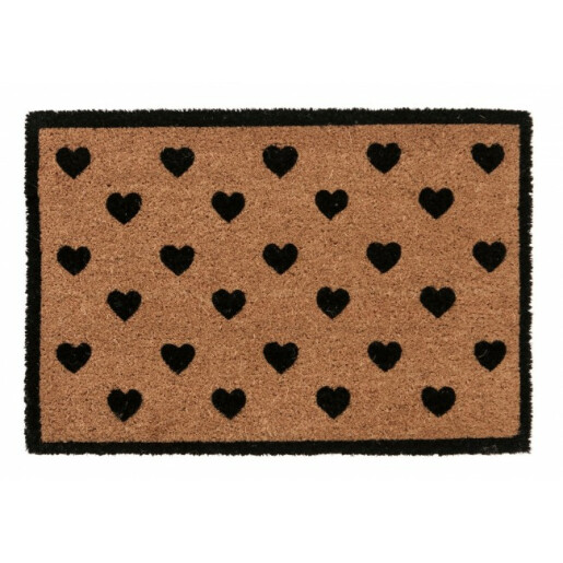Covoras intrare casa natur negru Hearts 40x60x1.5 cm