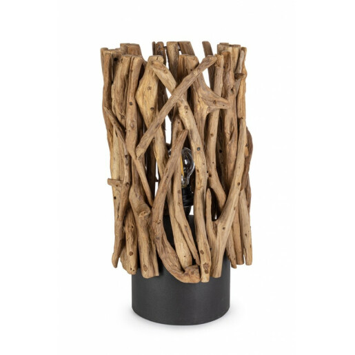 Veioza lemn natur otel negru Ace 27x50 cm