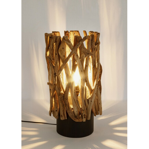 Veioza lemn natur otel negru Ace 27x50 cm